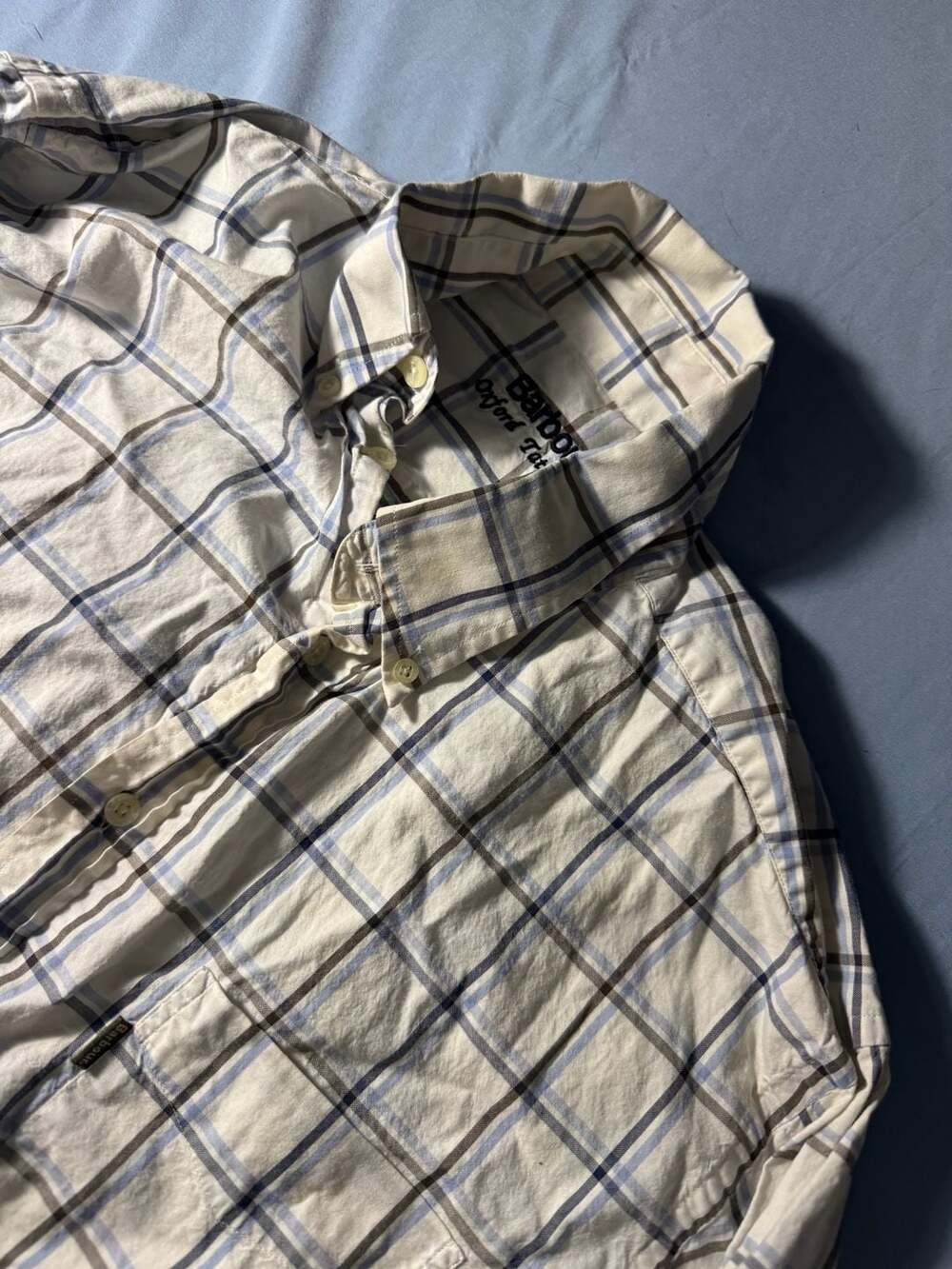 Barbour Oxford Tattersall Shirt Size L White Plaid